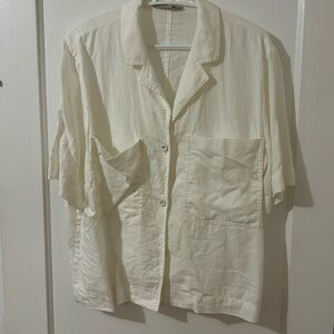 Everlane camp collar white linen shirt L